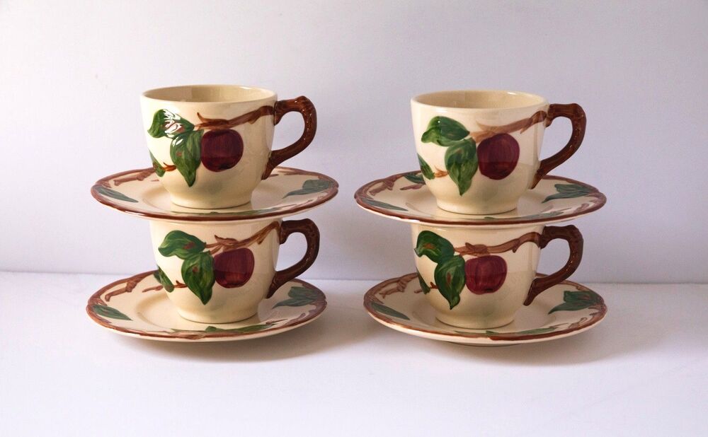 4 Vintage Franciscan Apple Coffee Tea Cups and Saucers USA Interspace 1970